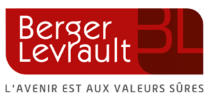 Logo Berger Levrault rouge avec le slogan "L'avenir est aux valeurs sûres". Les initiales BL sont visibles sur la droite.