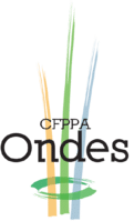 Logo CFPPA Ondes: trois bandes verticales ondulées orange, verte et bleue, avec le texte "CFPPA" au-dessus du mot "Ondes" en noir.